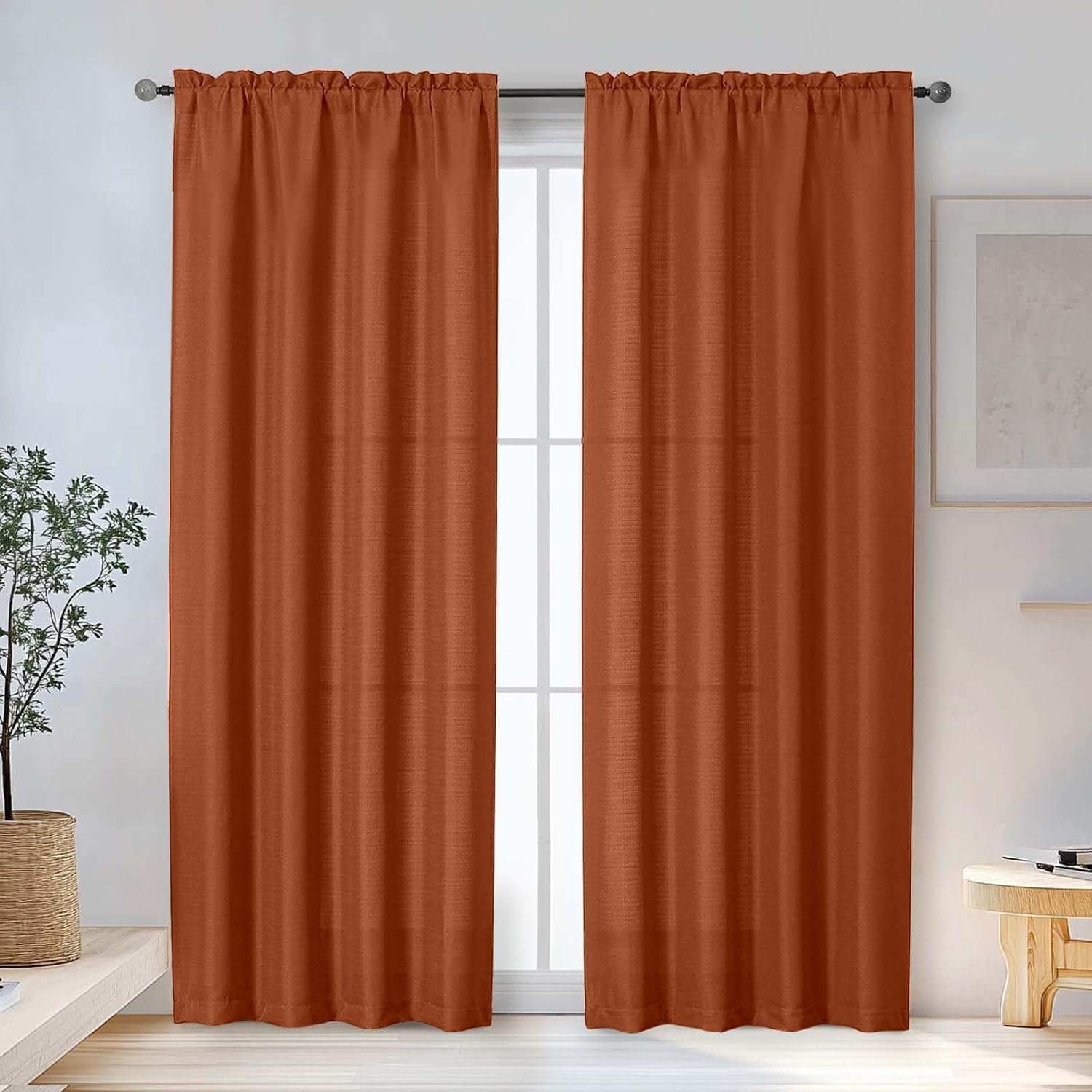 Black Curtains 63 Inch Length 2 Panels Set for Living Room Bedroom, Light Filtering Faux Linen Textured Soft Window Curtain, Airy Soft Rod Pocket cortinas para cuarto, 40Wx63L Inches, 2 Pcs