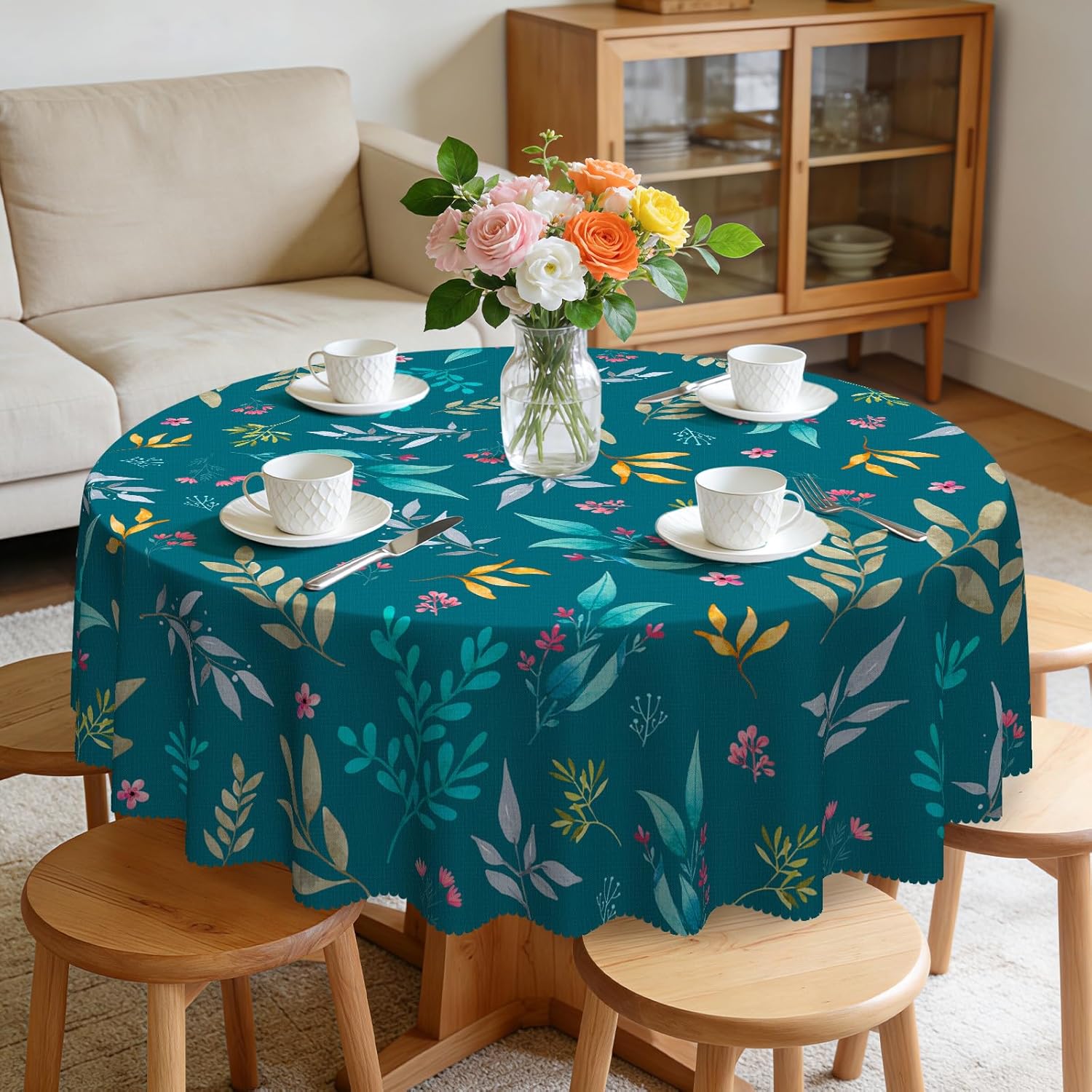 Bohemia Round Tablecloth,Tablecloth Waterproof and Wrinkle-Free, Boho Table Covers, Summer Decorations for Home 60inch