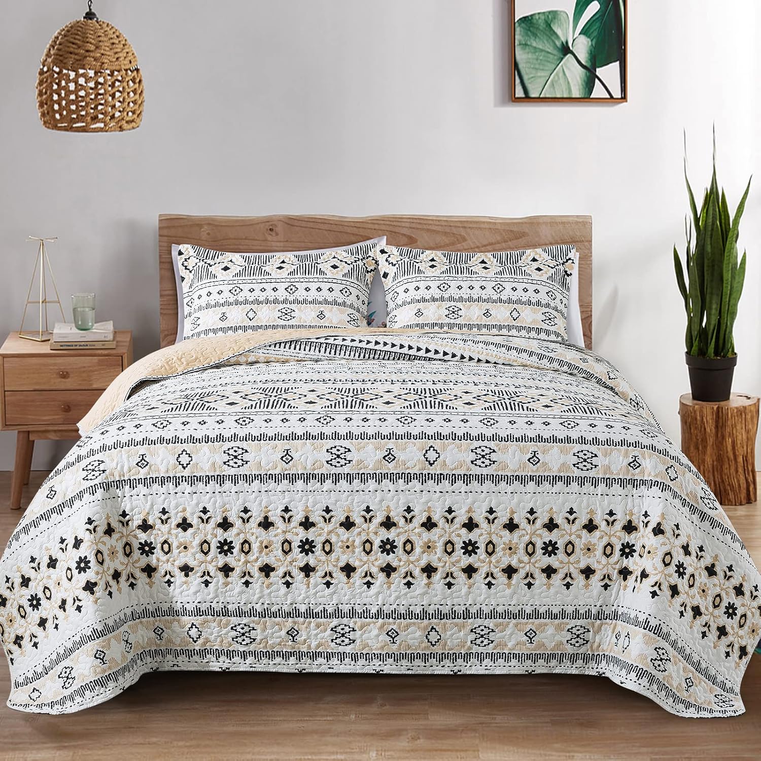 Farmhouse Cotton Quilts Queen Size for Fall - Lightweight Patchwork Autumn Bedspread Set for Bed Coverlet - Highly-Woven Soft Reversible Bed Spread for All Seasons (Floral Orange) 3 Pieces