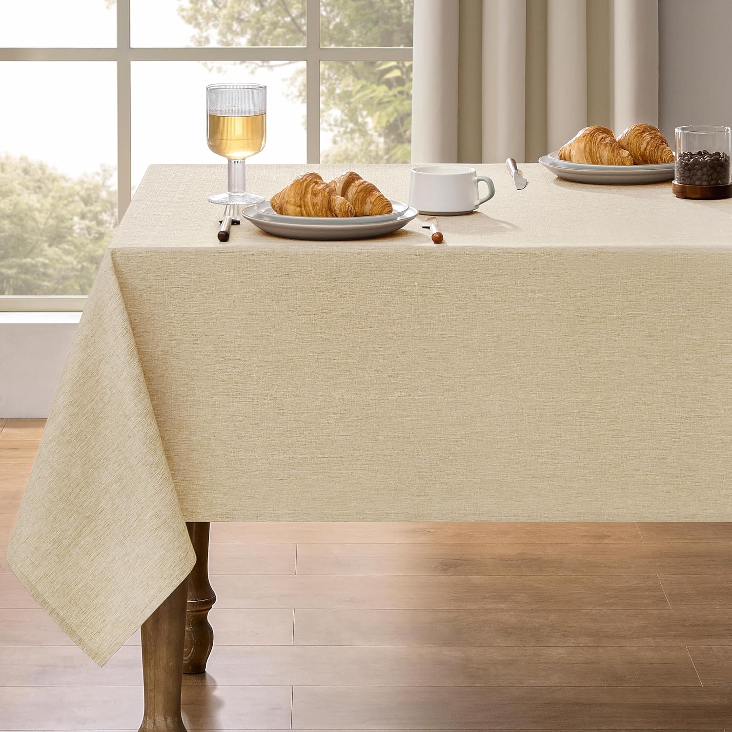 Decorelia Faux Linen Round Tablecloths 60 inch, Waterproof Decorative Washable Texture Rustic Circle Table Cloth Cover for Dining Kitchen Party Farmhouse Outdoor(Round (2-4 Seats),Sage Green)