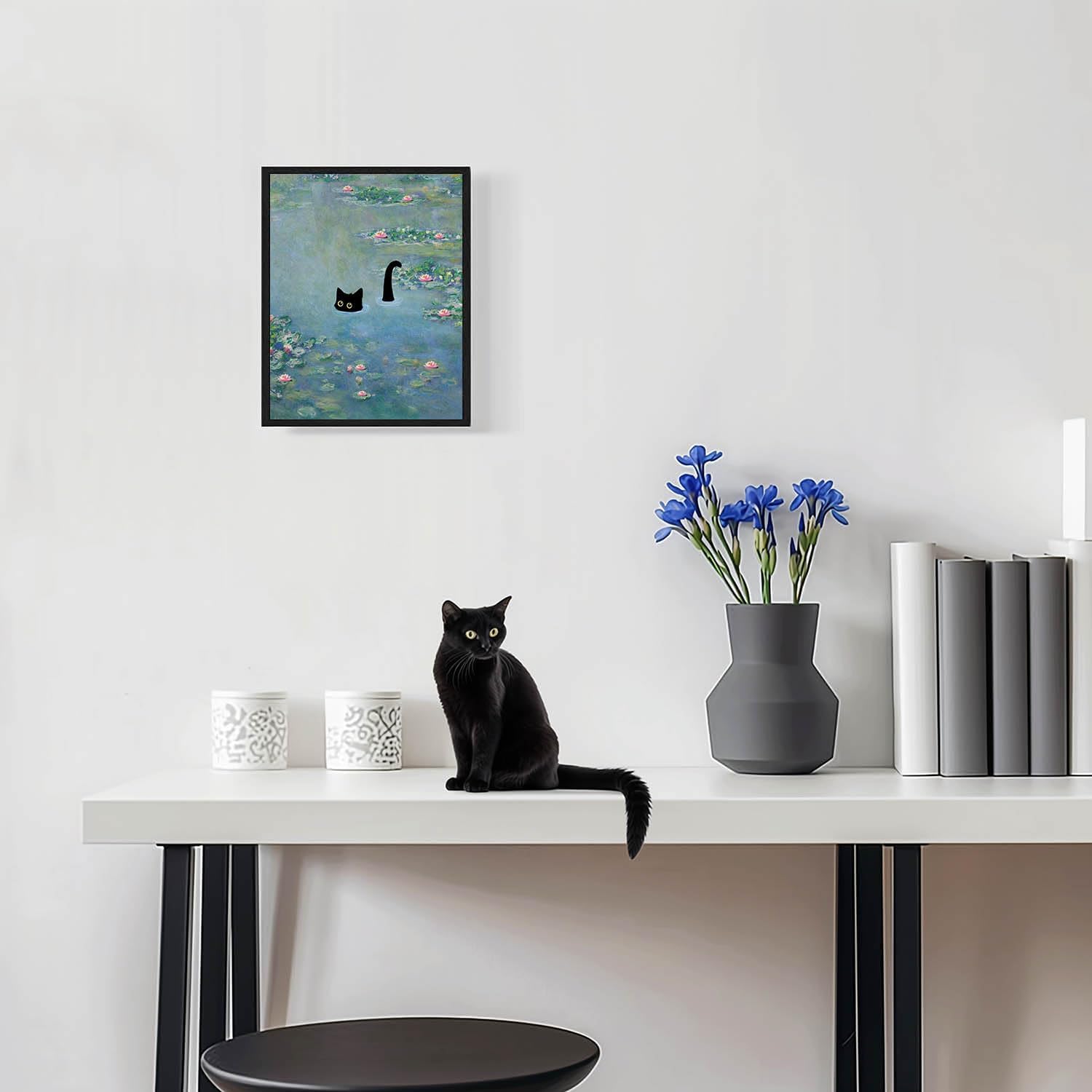 Cat Wall Art Monet Prints Vintage Canvas Wall Art Funny Cat in Water Lilies Posters for Room Bedroom Living Room Bathroom Wall Decor Aesthetic (Size: 8''x10''x1pcs)