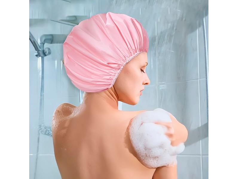 6 PCS Shower Caps for Women, Double Side Waterproof Shower Cap, Reusable Elastic Bath Caps for Shower, EVA Bathing Shower Caps, Bath Hair Caps - Candy Color
