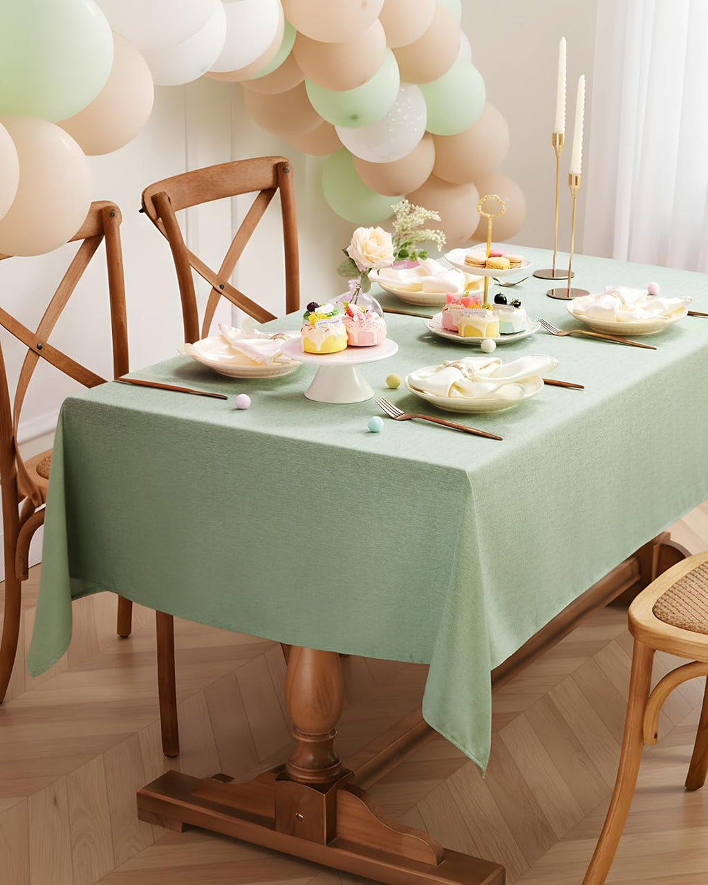Rectangle Linen Tablecloth Waterproof & Stain Resistant, Wrinkle-Free Table Cloth Adds Elegance and Protection, Ideal for Dining, Party, Wedding and Outdoor, 52 x 70 Inch, Sage Green